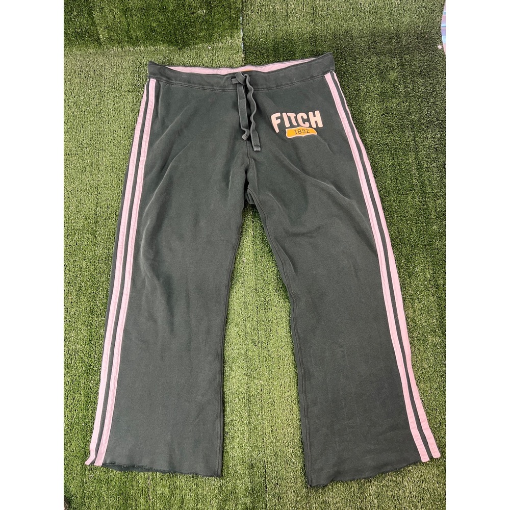Abercrombie & Fitch Mens XL Forest Green Pink Stripe Wide Leg Sweatpants Baggy
